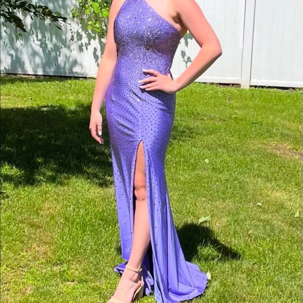 Faviana Purple Bodycon Gown with Halter Neckline for Prom